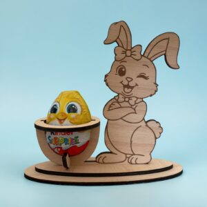 Drevený stojan na Kinder vajíčko – Zajačik s mašľou